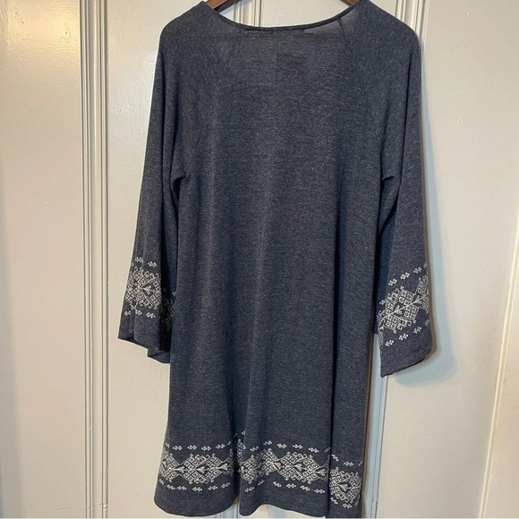Easel Knit Tunic Swing‎ Dress Embroidered Detail Flare Sleeve Size Large - Picture 7 of 9